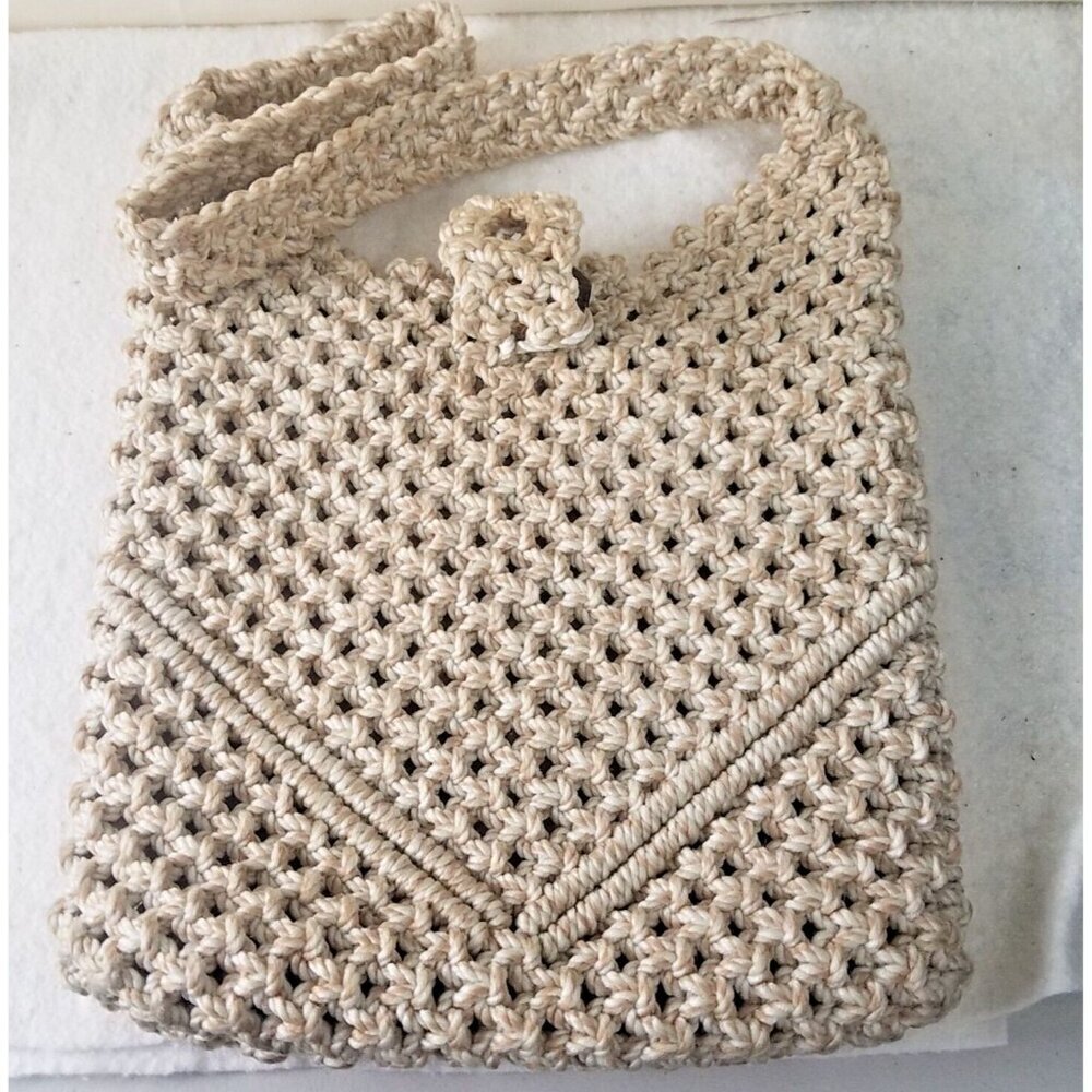 Purse Hobo shoulder Crochet Woven large macramé‎ knotted wood bead closure - Picture 6 of 8